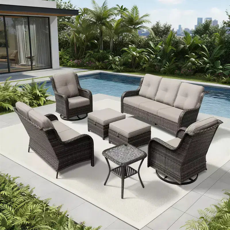 UPTIOT Premium Outdoor-Sofa-Set mit drehbaren Stühlen und multifunktionalen Hockern