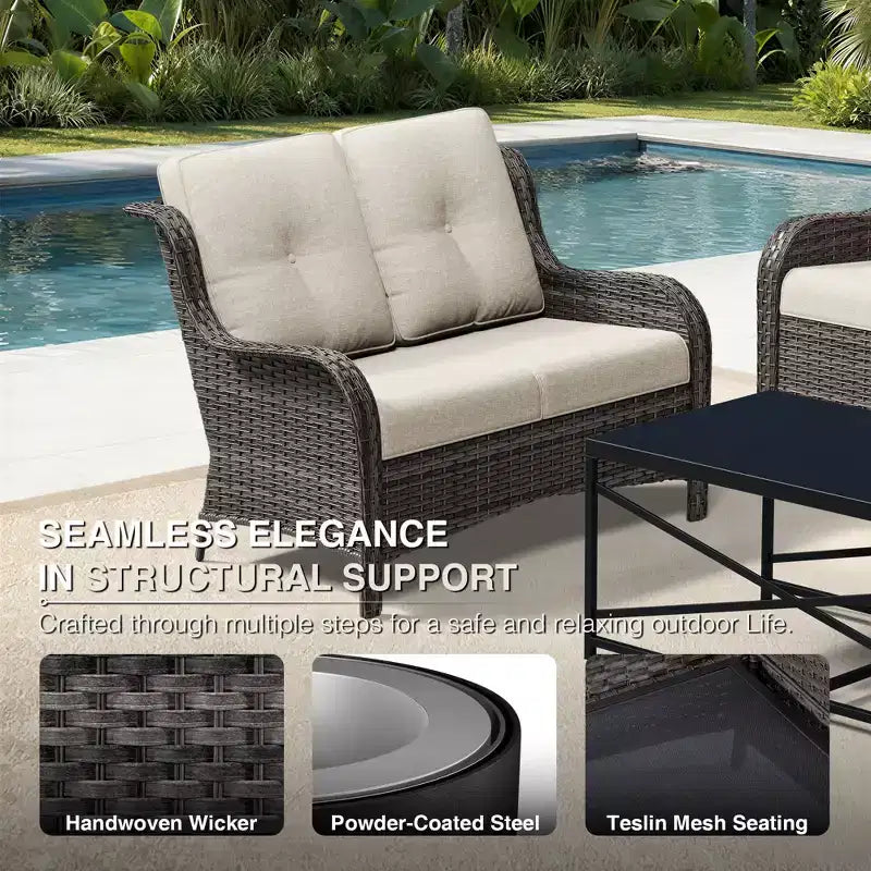 UPTIOT Premium Outdoor-Sofa-Set mit drehbaren Stühlen und multifunktionalen Hockern