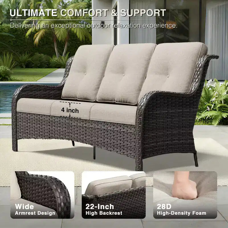 UPTIOT Premium Outdoor-Sofa-Set mit drehbaren Stühlen und multifunktionalen Hockern