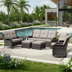 UPTIOT Premium Outdoor Sofa Set with Swivel Chairs and Multi-Functional Ottomans