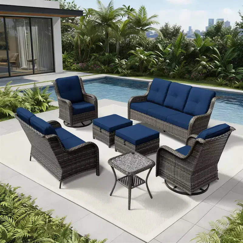 UPTIOT Premium Outdoor-Sofa-Set mit drehbaren Stühlen und multifunktionalen Hockern