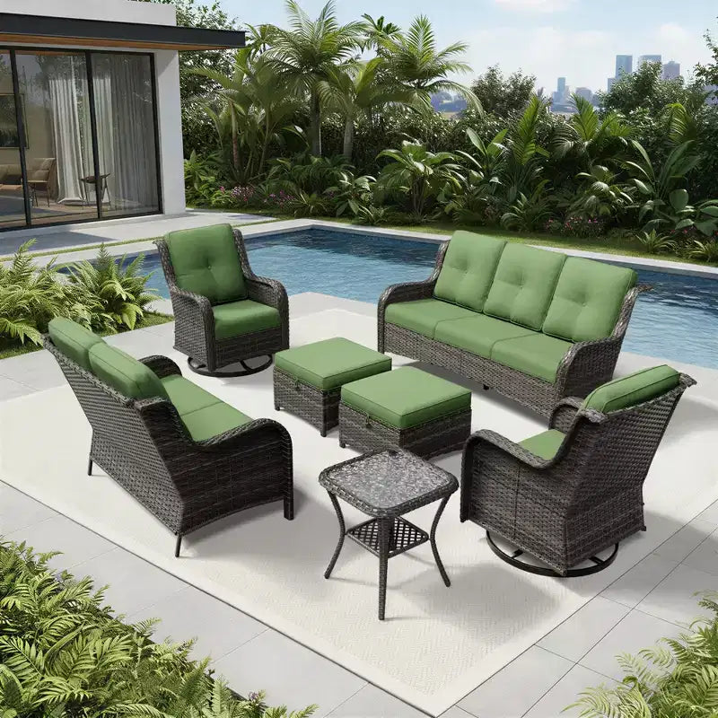 UPTIOT Premium Outdoor-Sofa-Set mit drehbaren Stühlen und multifunktionalen Hockern