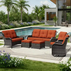 UPTIOT Premium Outdoor-Sofa-Set mit drehbaren Stühlen und multifunktionalen Hockern