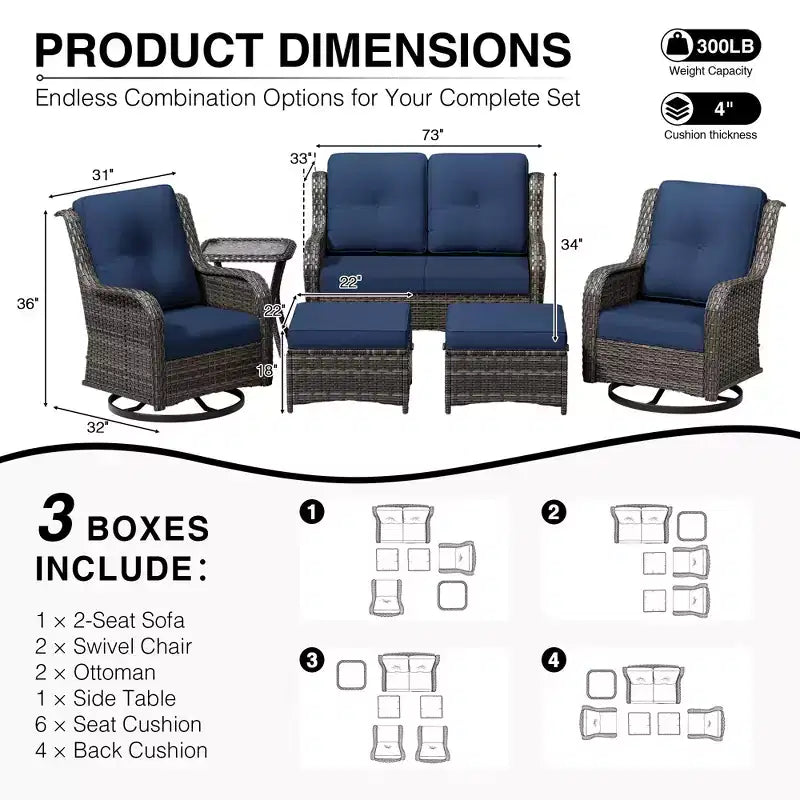 UPTIOT Premium 2-Sitzer Outdoor-Sofa-Set mit Drehstühlen & multifunktionalen Hockern