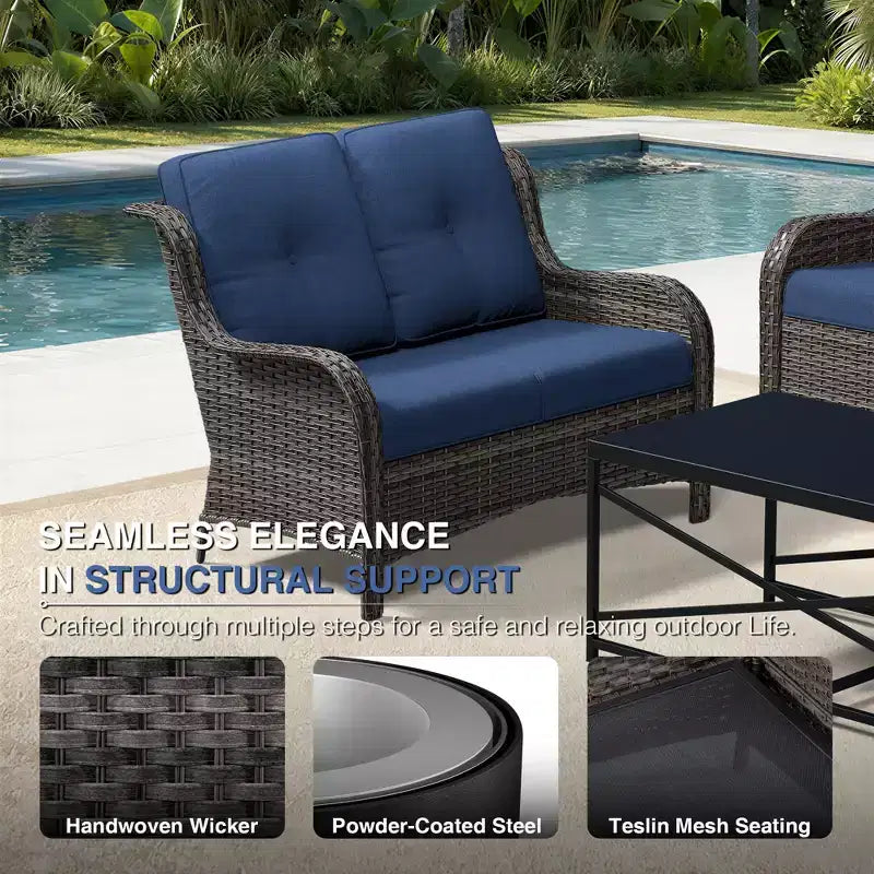 UPTIOT Premium 2-Sitzer Outdoor-Sofa-Set mit Drehstühlen & multifunktionalen Hockern