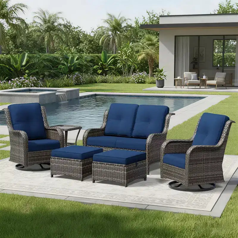 UPTIOT Premium 2-Sitzer Outdoor-Sofa-Set mit Drehstühlen & multifunktionalen Hockern