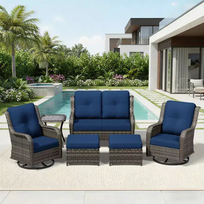UPTIOT Premium 2-Sitzer Outdoor-Sofa-Set mit Drehstühlen & multifunktionalen Hockern