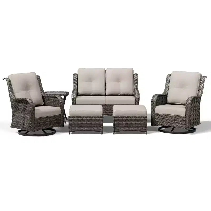 UPTIOT Premium 2-Sitzer Outdoor-Sofa-Set mit Drehstühlen & multifunktionalen Hockern