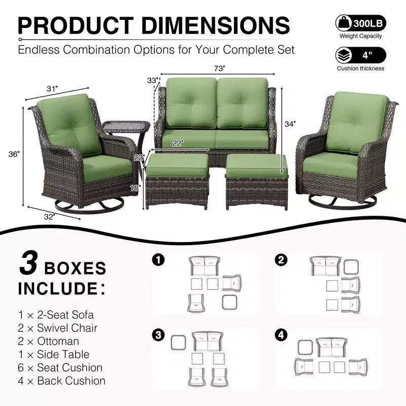 UPTIOT Premium 2-Sitzer Outdoor-Sofa-Set mit Drehstühlen & multifunktionalen Hockern