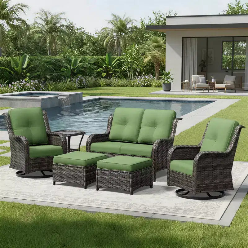 UPTIOT Premium 2-Sitzer Outdoor-Sofa-Set mit Drehstühlen & multifunktionalen Hockern