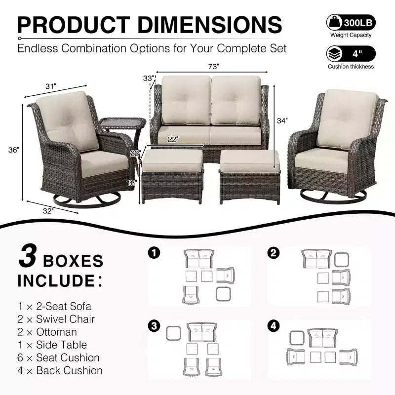 UPTIOT Premium 2-Sitzer Outdoor-Sofa-Set mit Drehstühlen & multifunktionalen Hockern