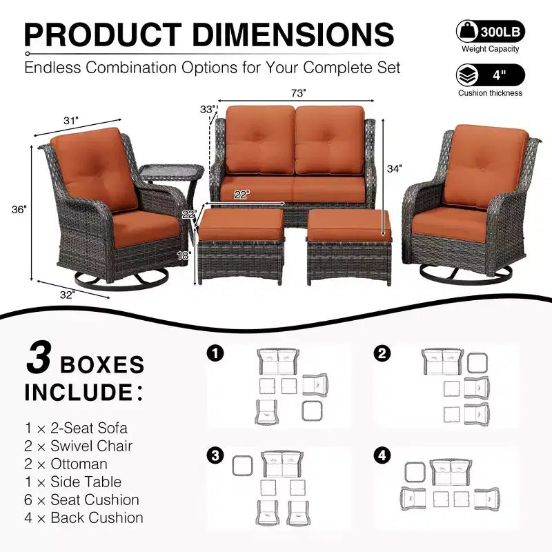 UPTIOT Premium 2-Sitzer Outdoor-Sofa-Set mit Drehstühlen & multifunktionalen Hockern