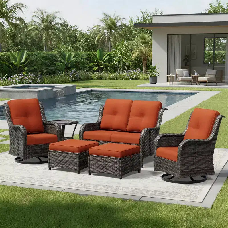 UPTIOT Premium 2-Sitzer Outdoor-Sofa-Set mit Drehstühlen & multifunktionalen Hockern