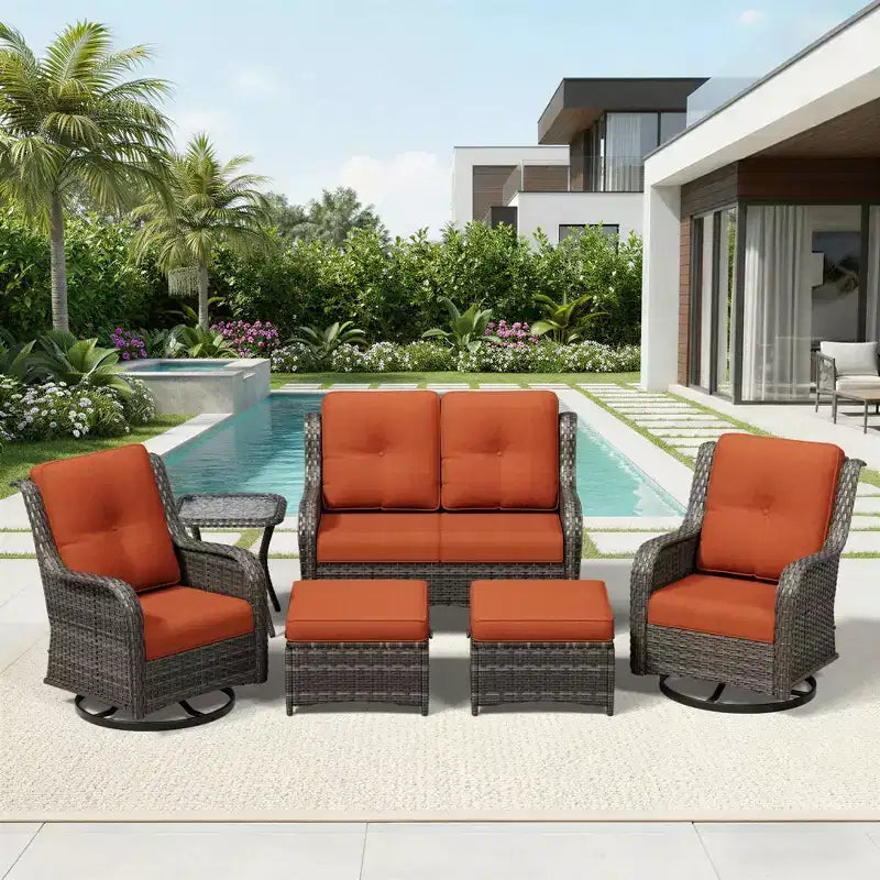 UPTIOT Premium 2-Sitzer Outdoor-Sofa-Set mit Drehstühlen & multifunktionalen Hockern
