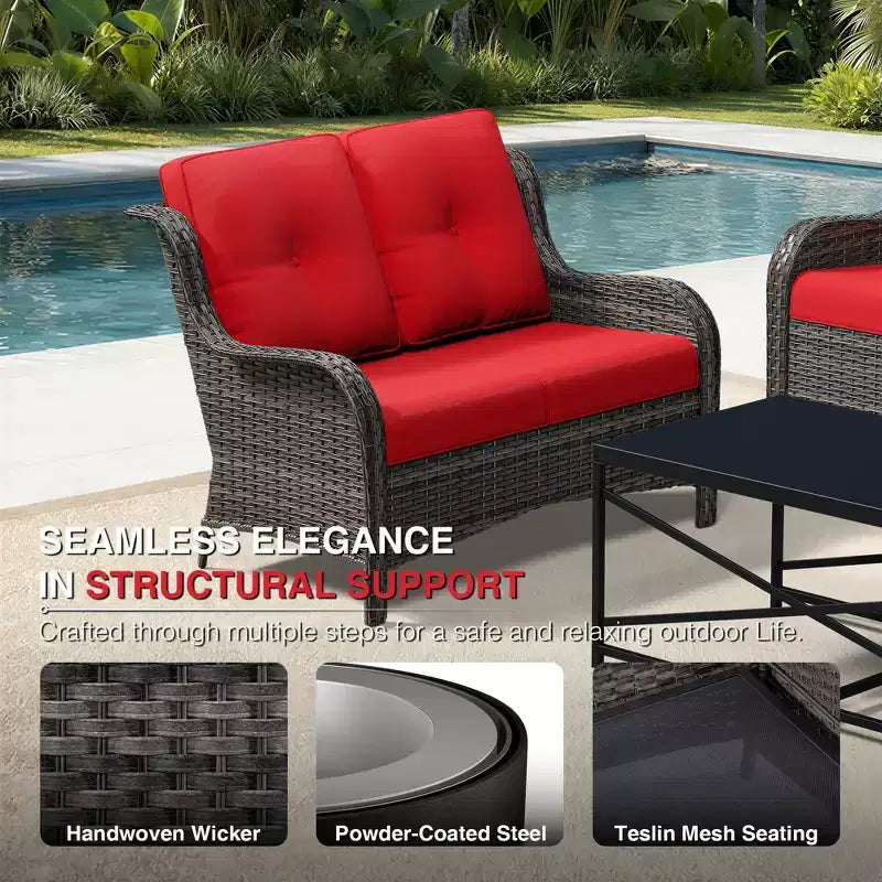 UPTIOT Premium 2-Sitzer Outdoor-Sofa-Set mit Drehstühlen & multifunktionalen Hockern