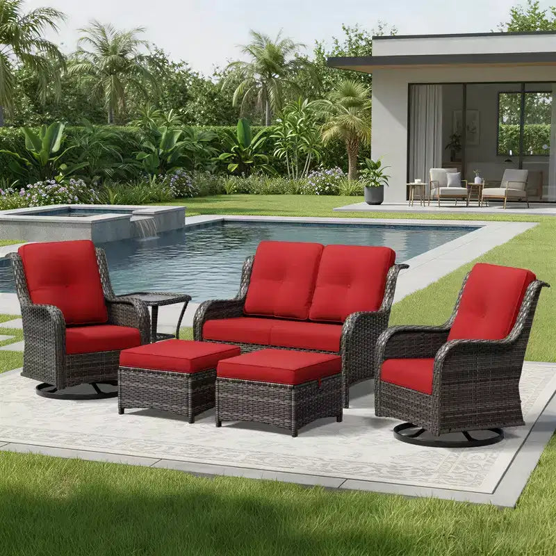 UPTIOT Premium 2-Sitzer Outdoor-Sofa-Set mit Drehstühlen & multifunktionalen Hockern