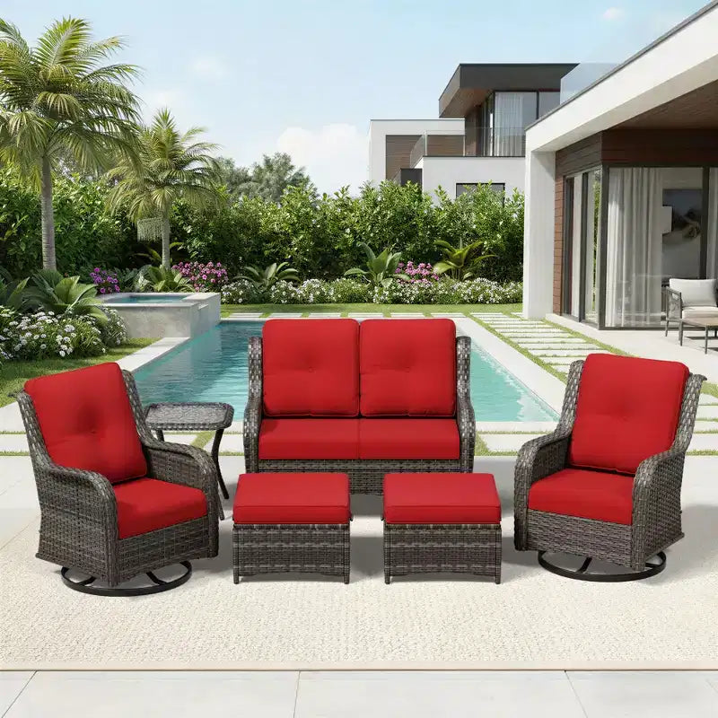UPTIOT Premium 2-Sitzer Outdoor-Sofa-Set mit Drehstühlen & multifunktionalen Hockern