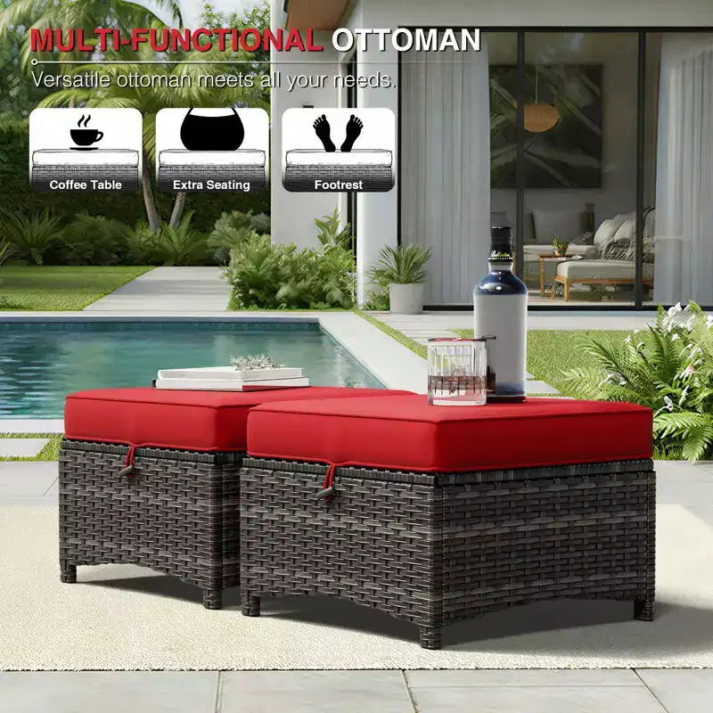 UPTIOT Premium 2-Sitzer Outdoor-Sofa-Set mit Drehstühlen & multifunktionalen Hockern