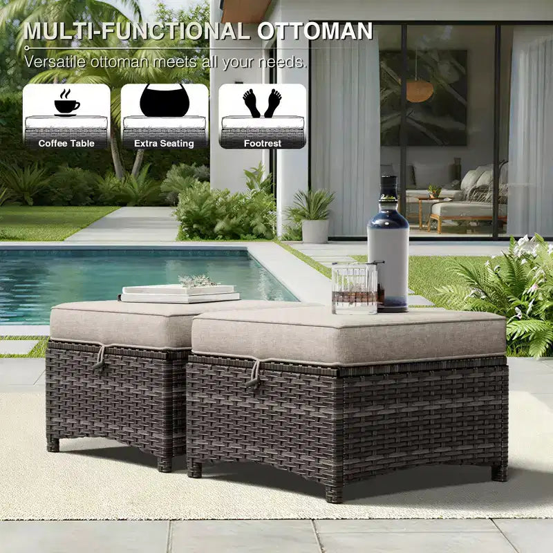UPTIOT Premium 2-Sitzer Outdoor-Sofa-Set mit Drehstühlen & multifunktionalen Hockern