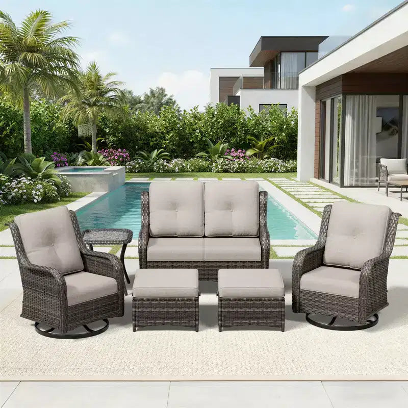 UPTIOT Premium 2-Sitzer Outdoor-Sofa-Set mit Drehstühlen & multifunktionalen Hockern