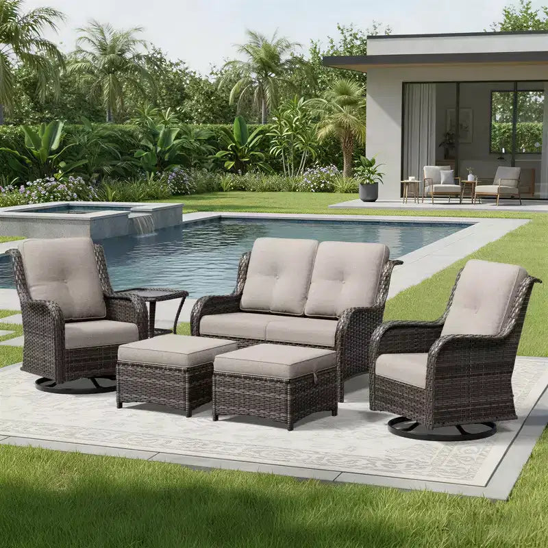 UPTIOT Premium 2-Seat Outdoor Sofa Set with Swivel Chairs & Multi-Functional Ottomans