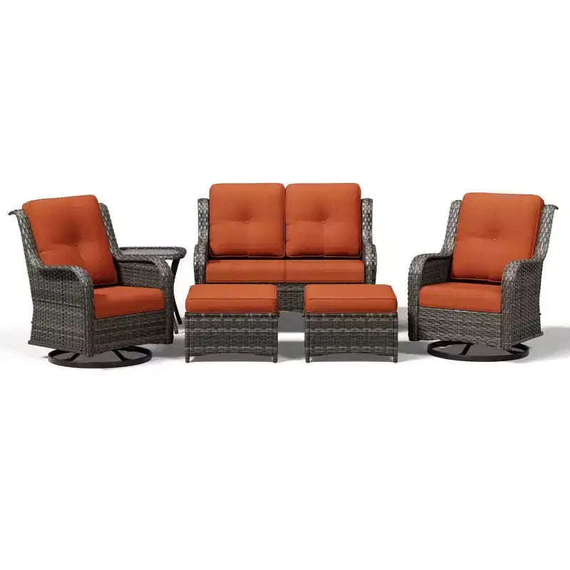 UPTIOT Premium 2-Sitzer Outdoor-Sofa-Set mit Drehstühlen & multifunktionalen Hockern