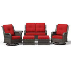 UPTIOT Premium 2-Sitzer Outdoor-Sofa-Set mit Drehstühlen & multifunktionalen Hockern