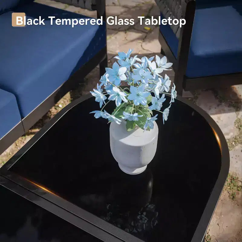 ALAULM 5-teilige Garten-Sofagarnitur mit modularem Couchtisch, wasserdichte, abnehmbare 6 Kissen, wetterfester Einsatz, für Rasen, Garten, Hinterhof, Marineblau