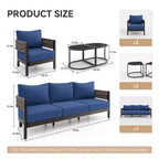 ALAULM 5-teilige Garten-Sofagarnitur mit modularem Couchtisch, wasserdichte, abnehmbare 6 Kissen, wetterfester Einsatz, für Rasen, Garten, Hinterhof, Marineblau