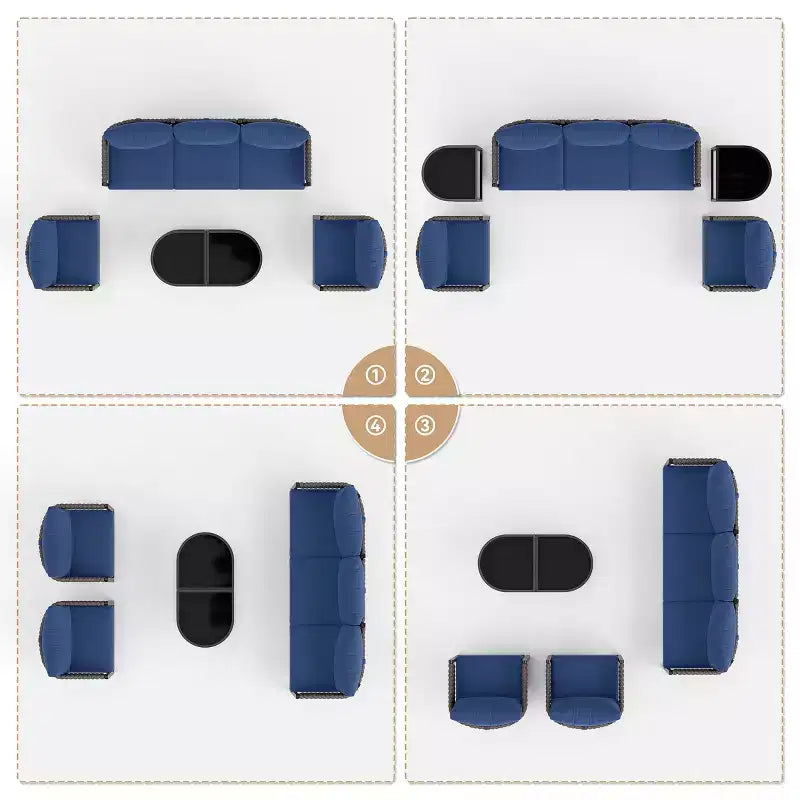 ALAULM 5-teilige Garten-Sofagarnitur mit modularem Couchtisch, wasserdichte, abnehmbare 6 Kissen, wetterfester Einsatz, für Rasen, Garten, Hinterhof, Marineblau