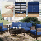 ALAULM 5-teilige Garten-Sofagarnitur mit modularem Couchtisch, wasserdichte, abnehmbare 6 Kissen, wetterfester Einsatz, für Rasen, Garten, Hinterhof, Marineblau