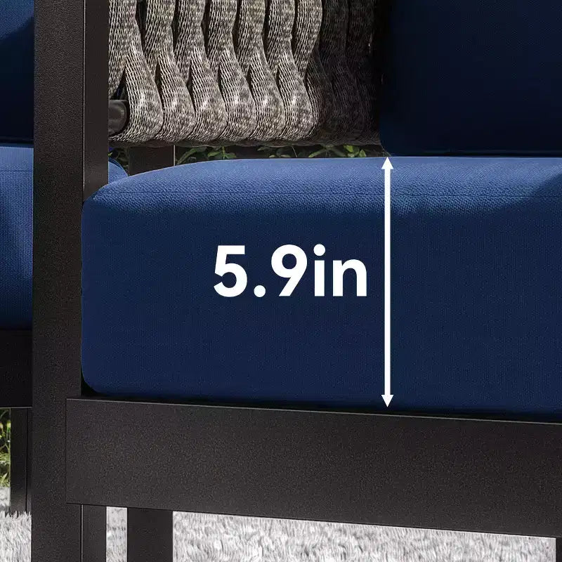 ALAULM 5-teilige Garten-Sofagarnitur mit modularem Couchtisch, wasserdichte, abnehmbare 6 Kissen, wetterfester Einsatz, für Rasen, Garten, Hinterhof, Marineblau