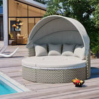 GDFStudio Vera Ecksofa-Set und Rattan-Tagesbett, rund, wandelbar, mit ausziehbarer Überdachung für die Terrasse