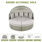 GDFStudio Vera Ecksofa-Set und Rattan-Tagesbett, rund, wandelbar, mit ausziehbarer Überdachung für die Terrasse