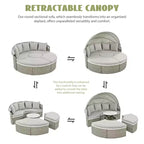 GDFStudio Vera Ecksofa-Set und Rattan-Tagesbett, rund, wandelbar, mit ausziehbarer Überdachung für die Terrasse
