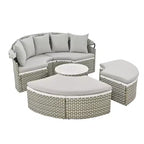 GDFStudio Vera Ecksofa-Set und Rattan-Tagesbett, rund, wandelbar, mit ausziehbarer Überdachung für die Terrasse