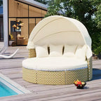 GDFStudio Vera Ecksofa-Set und Rattan-Tagesbett, rund, wandelbar, mit ausziehbarer Überdachung für die Terrasse