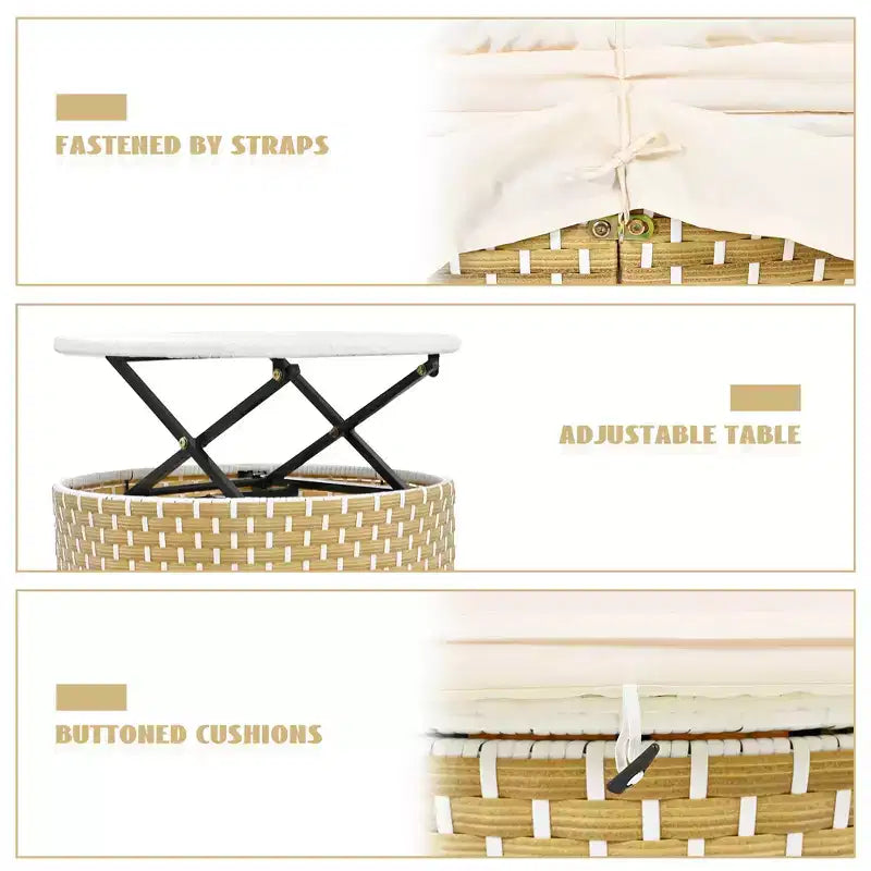 GDFStudio Vera Ecksofa-Set und Rattan-Tagesbett, rund, wandelbar, mit ausziehbarer Überdachung für die Terrasse