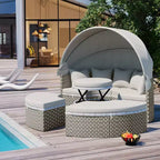 GDFStudio Vera Ecksofa-Set und Rattan-Tagesbett, rund, wandelbar, mit ausziehbarer Überdachung für die Terrasse