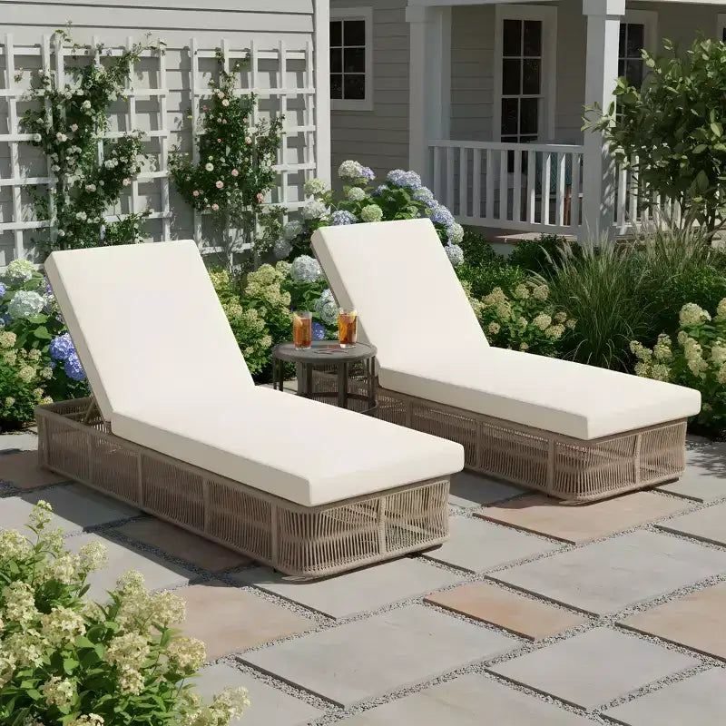 Christopher Knight Home Orietta 3 Piece Outdoor Adjustable Rope Chaise Lounges with Ceramic Tile End Table