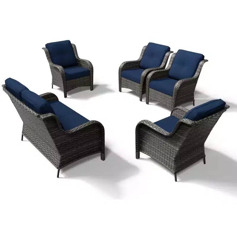 UPTIOT Outdoor Rattansofa mit 2 Sitzen und 4 Stühlen inklusive wetterfester Polster