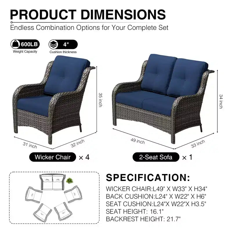 UPTIOT Outdoor Rattansofa mit 2 Sitzen und 4 Stühlen inklusive wetterfester Polster
