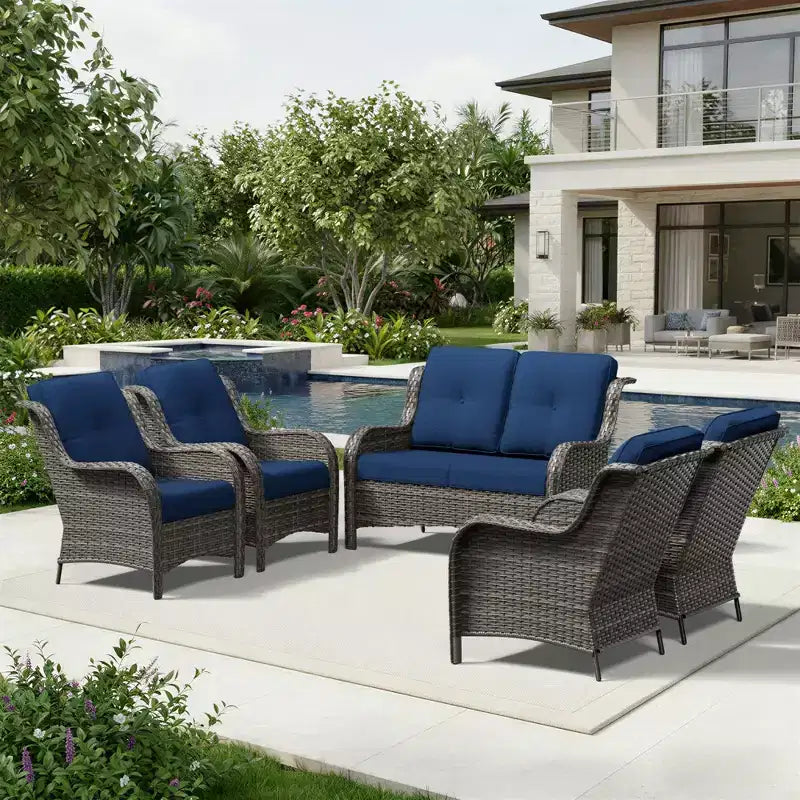 UPTIOT Outdoor Rattansofa mit 2 Sitzen und 4 Stühlen inklusive wetterfester Polster