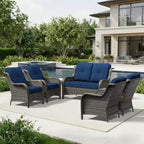 UPTIOT Outdoor Rattansofa mit 2 Sitzen und 4 Stühlen inklusive wetterfester Polster