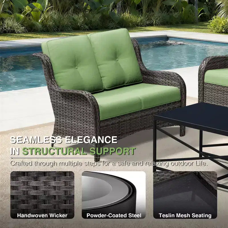 UPTIOT Outdoor Rattansofa mit 2 Sitzen und 4 Stühlen inklusive wetterfester Polster