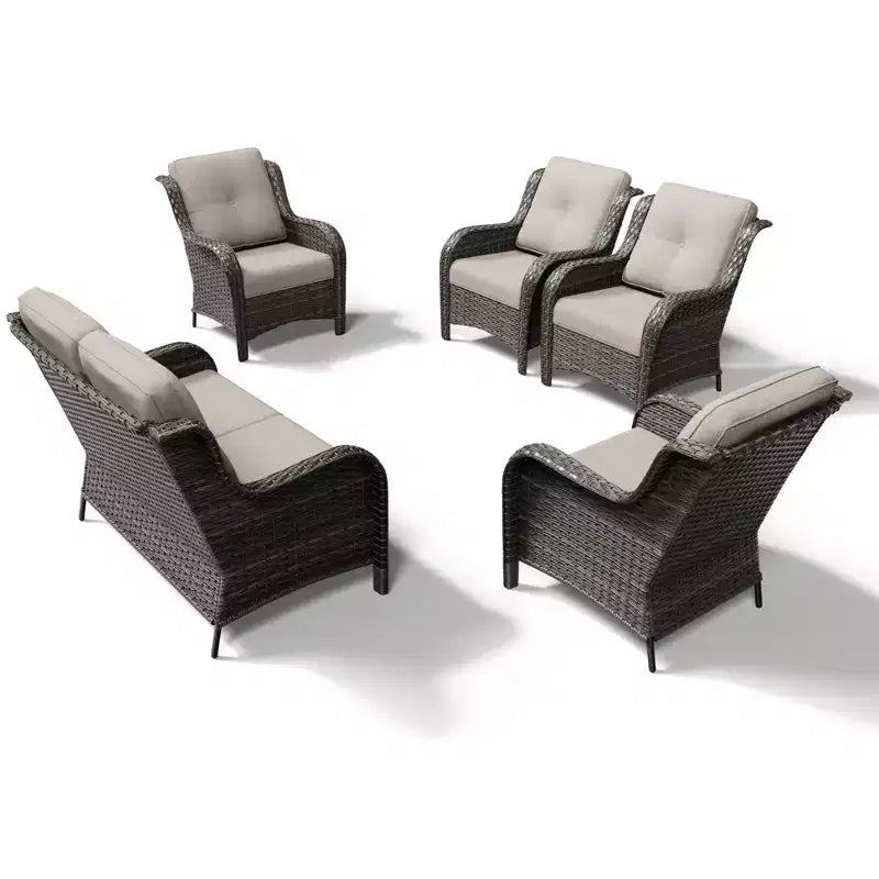 UPTIOT Outdoor Rattansofa mit 2 Sitzen und 4 Stühlen inklusive wetterfester Polster