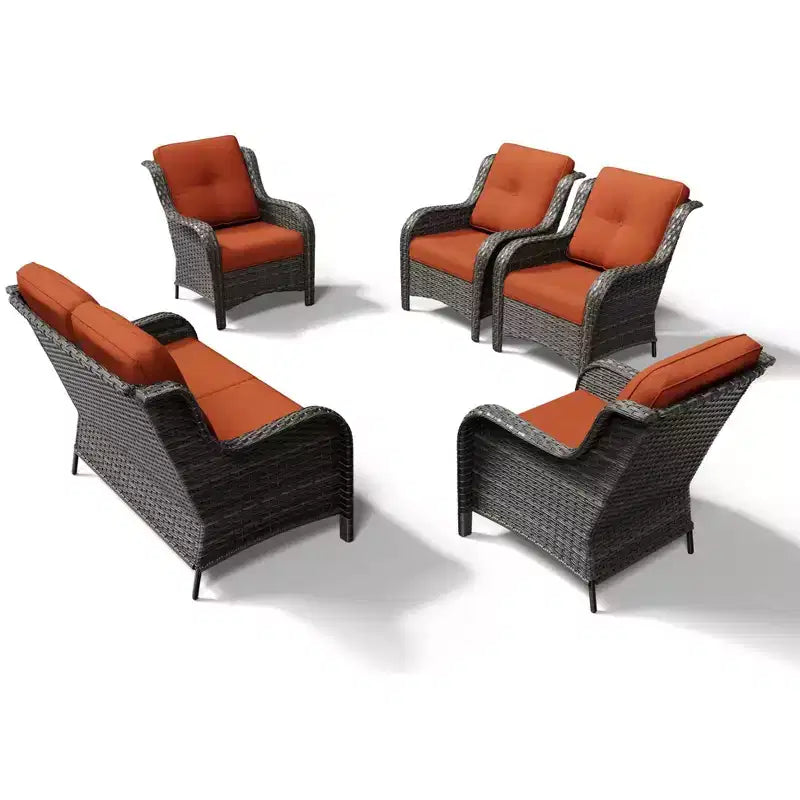 UPTIOT Outdoor Rattansofa mit 2 Sitzen und 4 Stühlen inklusive wetterfester Polster