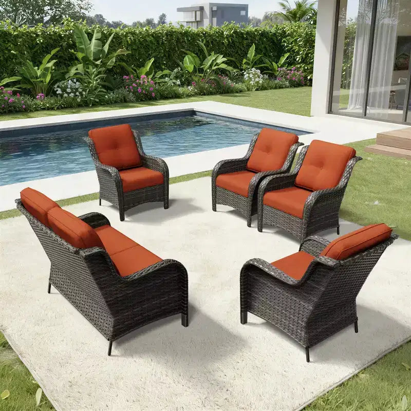 UPTIOT Outdoor Rattansofa mit 2 Sitzen und 4 Stühlen inklusive wetterfester Polster