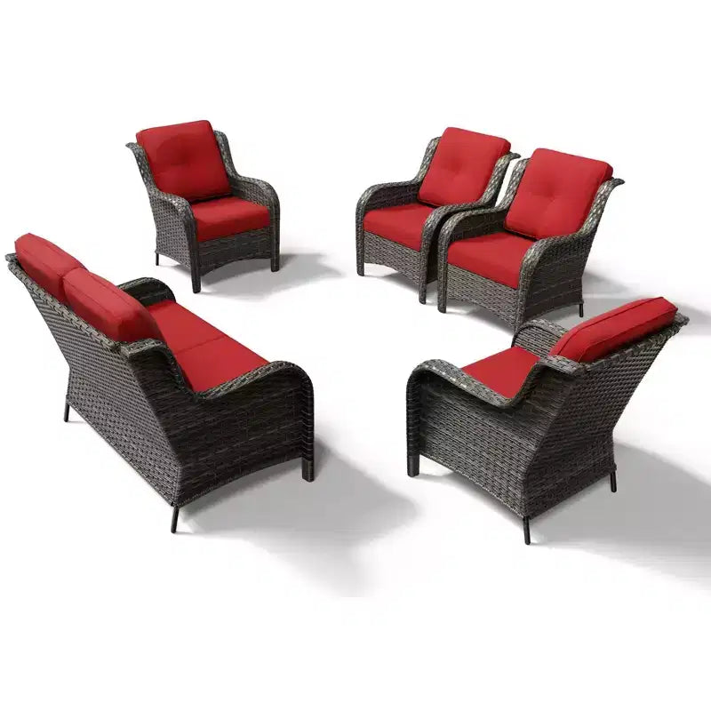 UPTIOT Outdoor Rattansofa mit 2 Sitzen und 4 Stühlen inklusive wetterfester Polster