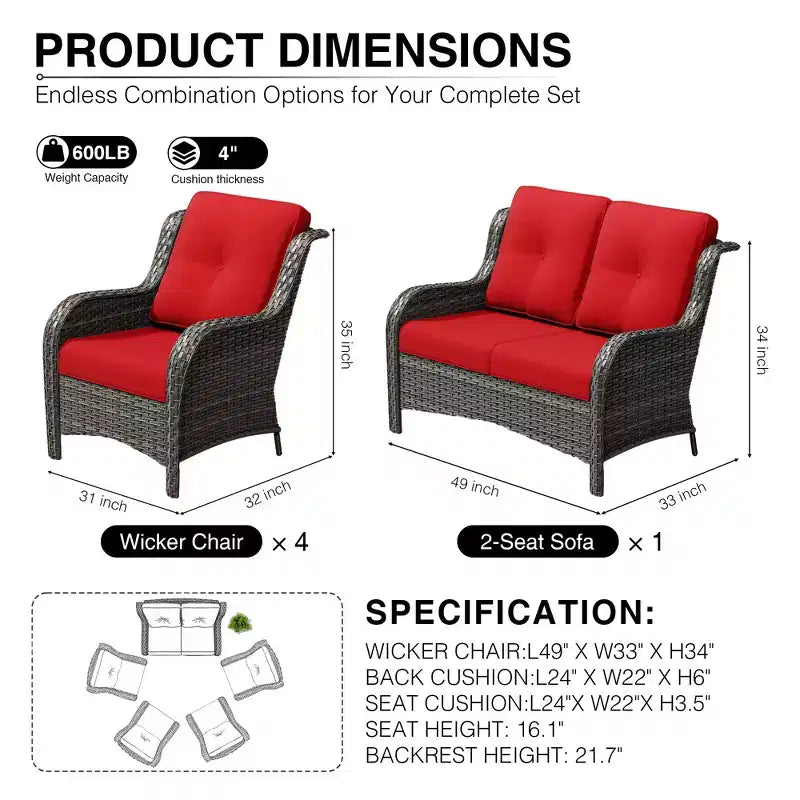 UPTIOT Outdoor Rattansofa mit 2 Sitzen und 4 Stühlen inklusive wetterfester Polster